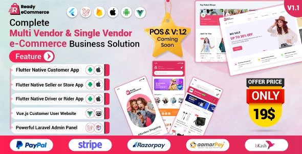 Ready ecommerce v3.0 - Complete Multi Vendor e-Commerce Mobile App, Customer Website with Store POS