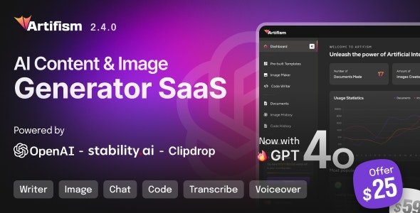 Artifism v1.6.0 - AI Content & Image Generator SaaS - nulled